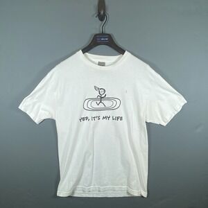 Vintage Eastbay‎ Yep It's My Life Stick Figure Running T Shirt White Large Stain